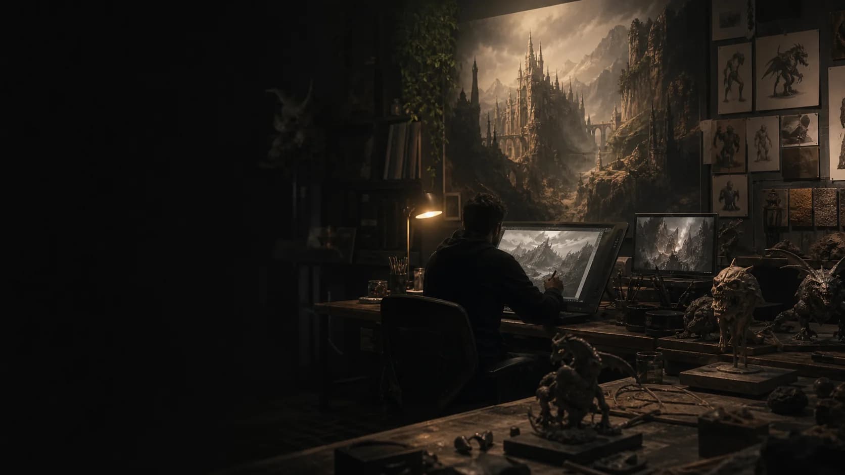 An artist developing a fantasy world inside the Cerberus Studio